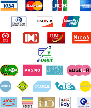 使用可能な各種クレジットカード,交通系ICカード,電子マネー